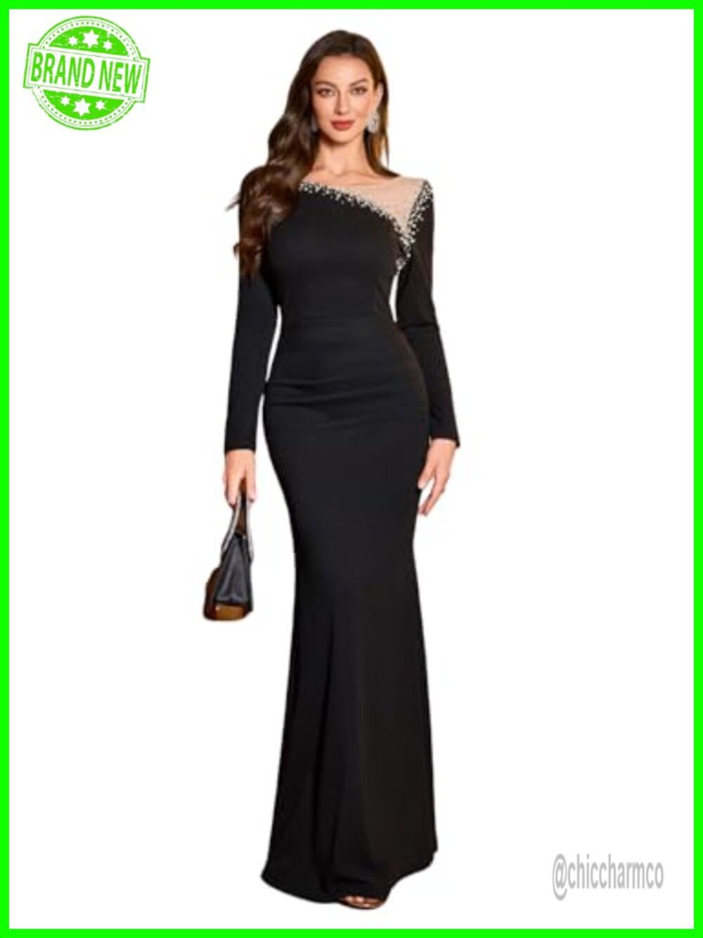 Sparkly Sequin Fish Tail Bodycon Maxi Formal Evening Dress